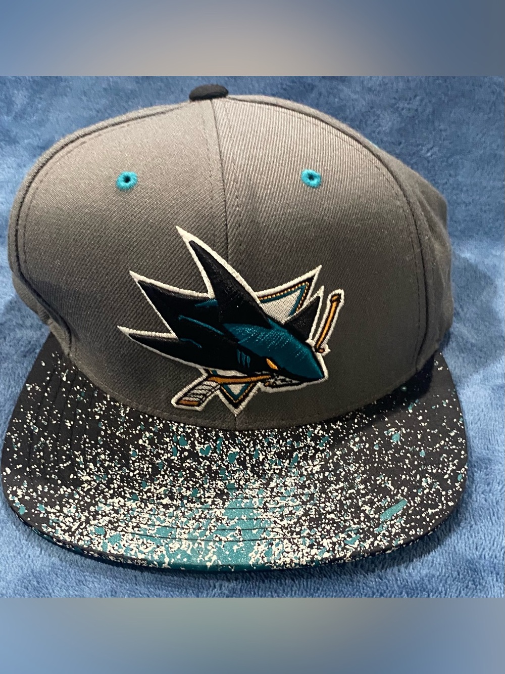 Mitchell & Ness San Jose Sharks Snapback Hat NHL Gray Paint Splatter Cap
